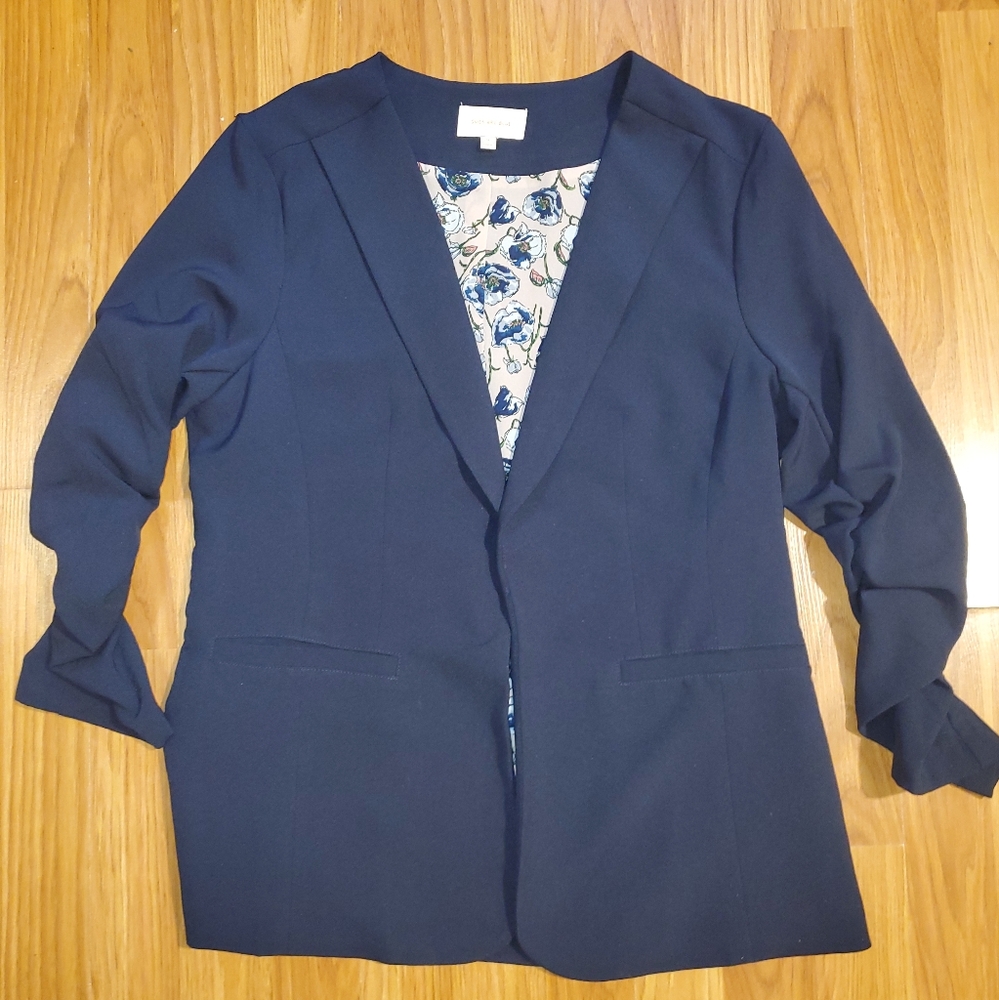 Blue Ruched Sleeve Blazer